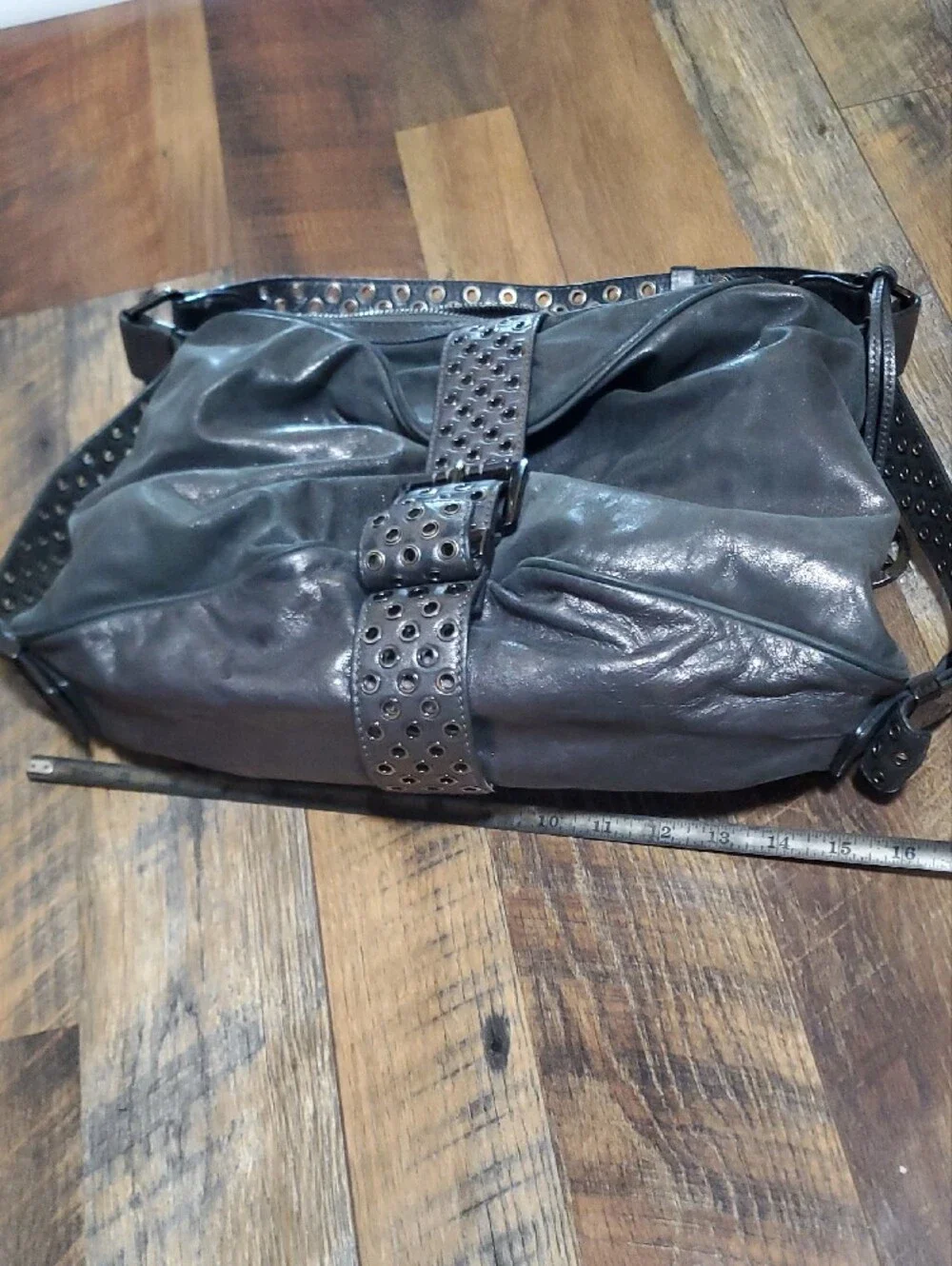 Michael Kors Studded Gray Leather Hobo Shoulder Bag